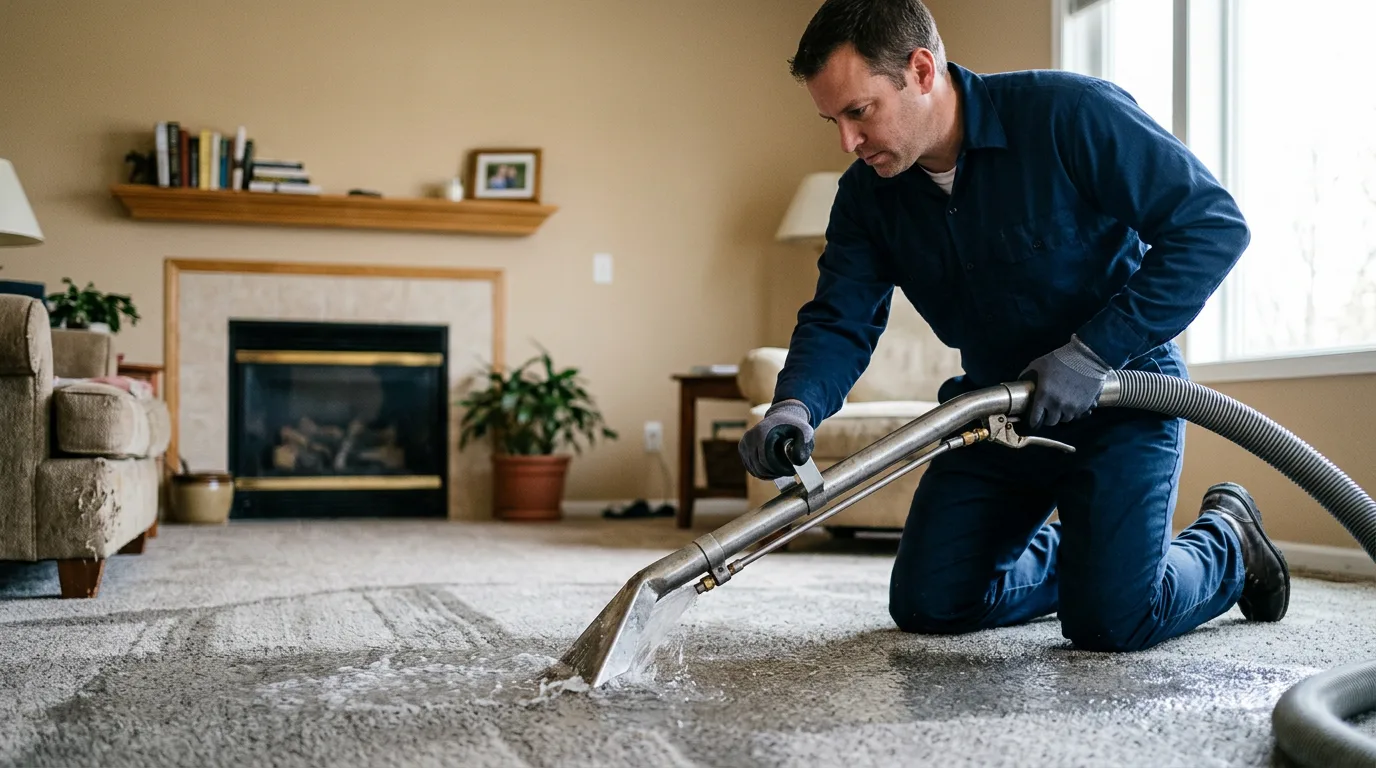 Water damage restoration technician working near Juliustown, NJ